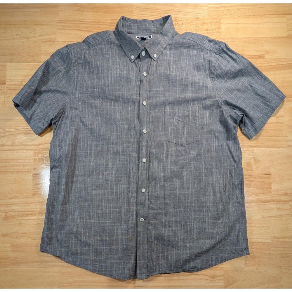Club Room Mens XXL Blue Gray Crosshatch Short Sleeve Button‎ Down Shirt Stretch